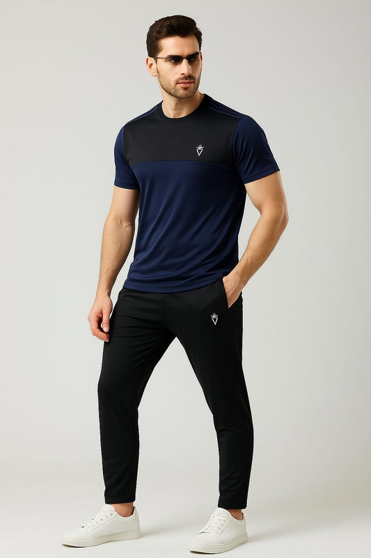 Men’s Navy & Black Contrast Tracksuit – Stylish & Comfortable Gymwear