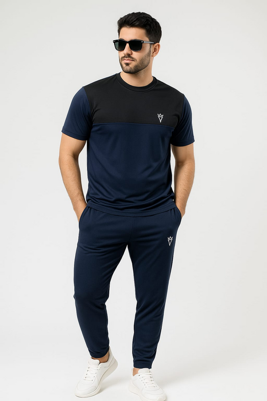 Men’s Navy & Black Contrast Tracksuit – Stylish & Comfortable Gymwear