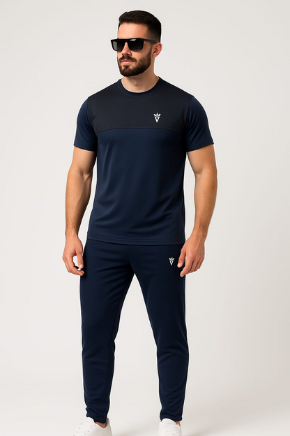 Men’s Navy & Black Contrast Tracksuit – Stylish & Comfortable Gymwear